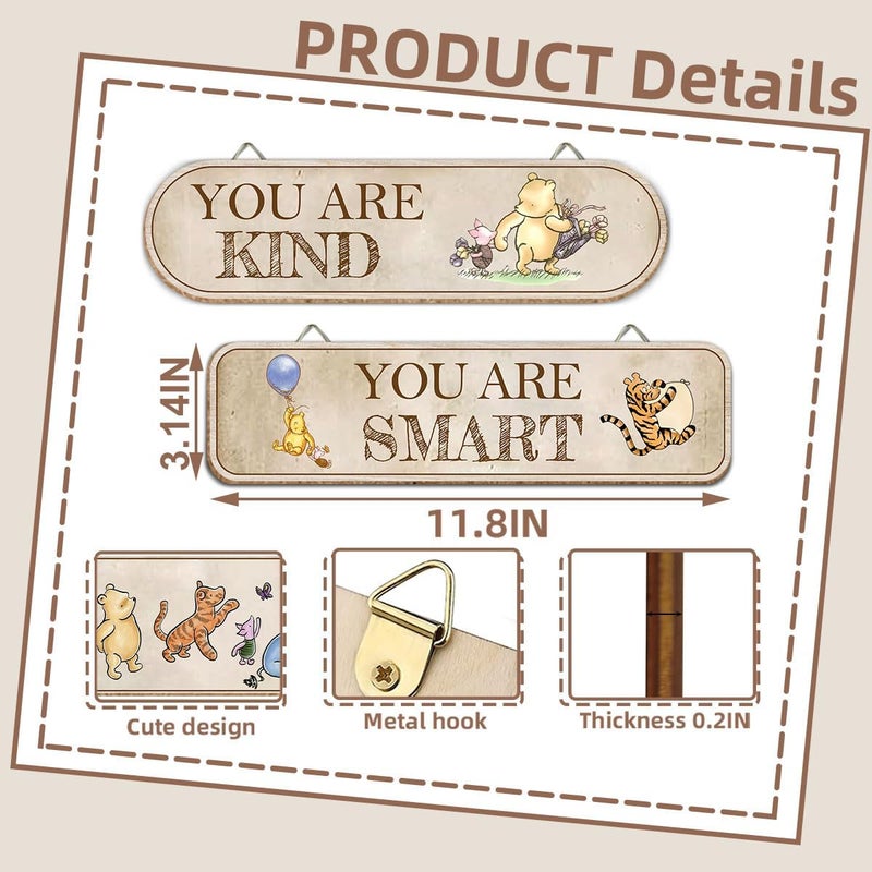 Hatzelou 4PCS Classic Winnie Baby Room Decor, Pooh Nursery Decor, the Pooh Wall Decor Sign Gifts, You Are Kind Brave Inspirational Quotes, Adorable Winnie Sign for Home Bedroom Nursery - Image 2